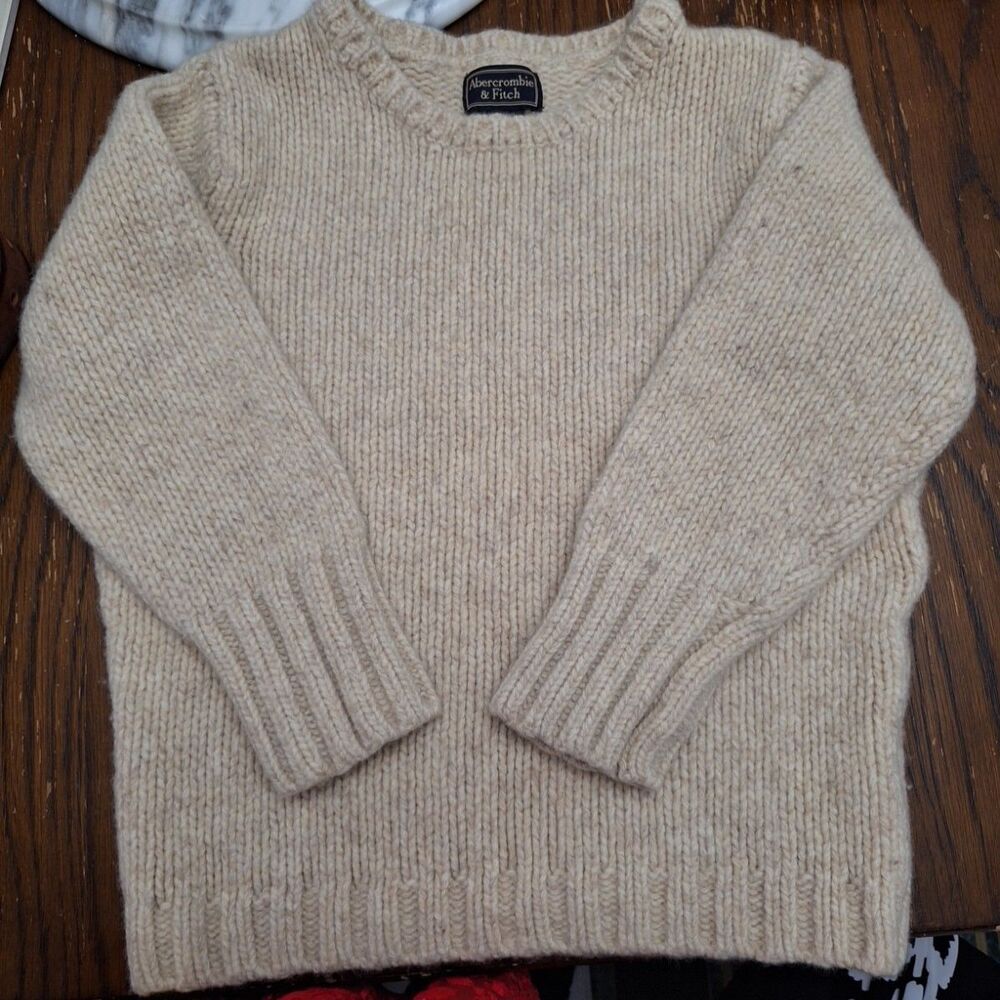 Vtg Abercrombie & Fitch Kids Merino Wool Crewneck Sweater Sz L Thick Chunky Knit
